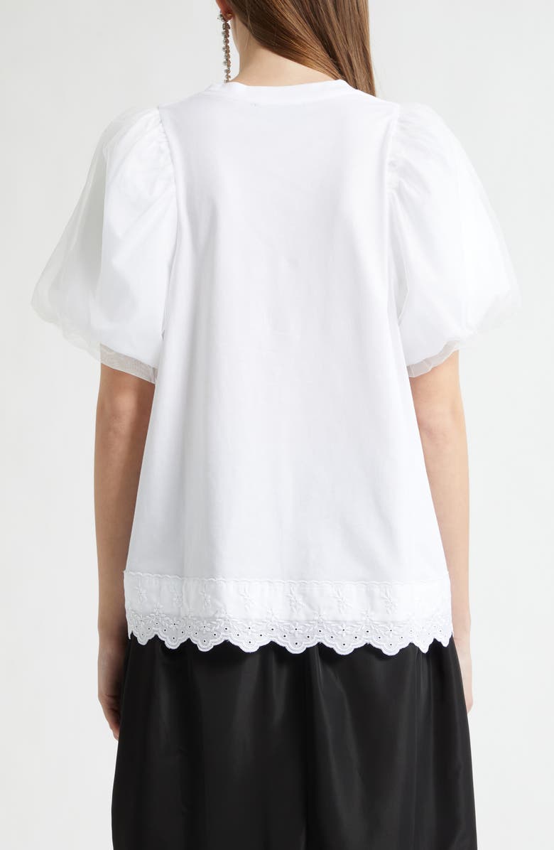 Simone Rocha Eyelet Trim Puff Sleeve Knit Top, Alternate, color, White
