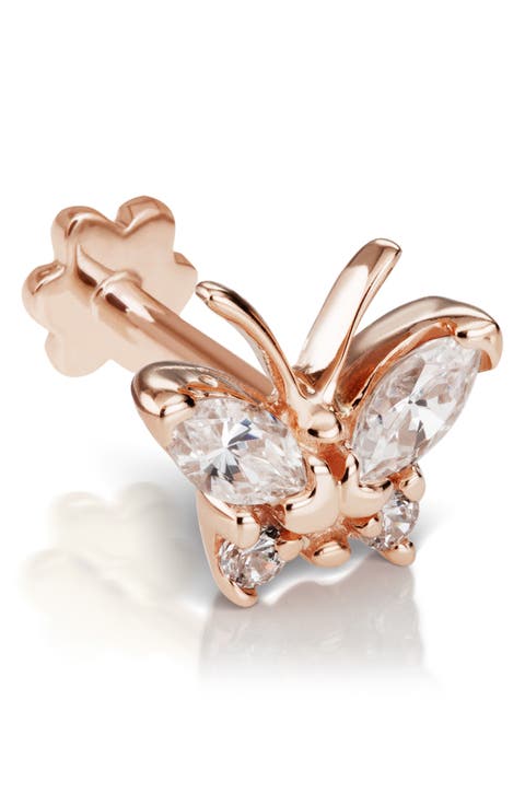 Diamond Butterfly Threaded Stud Earring