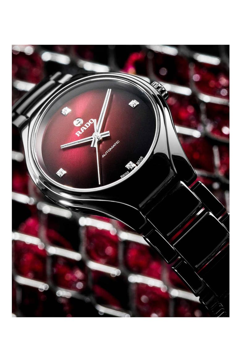 True Automatic Diamond Ceramic Bracelet Watch, 30mm, Alternate, color, RED