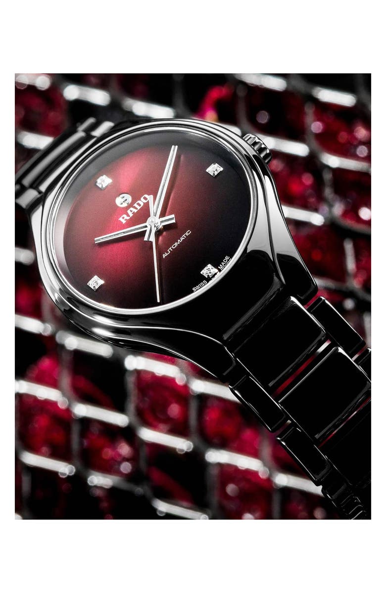 RADO True Automatic Diamond Ceramic Bracelet Watch, 30mm, Alternate, color, Red