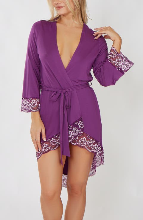 Premium Modal High-Low Robe with Scalloped Lace