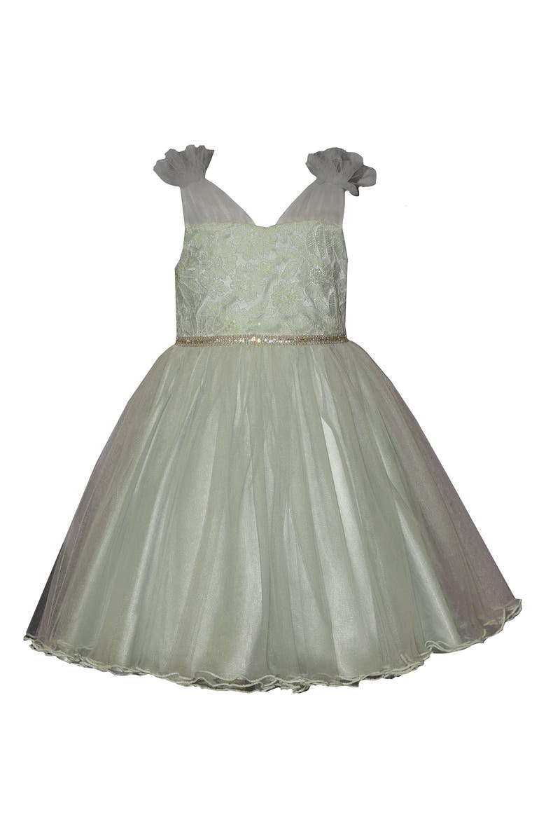 Iris 
Ivy Kids
 Ruffle Shoulder Tulle Party Dress, Main, color, Green