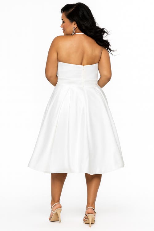 Sydney's Closet Halter Satin Plus Size Tea-length Wedding Dress In Multi