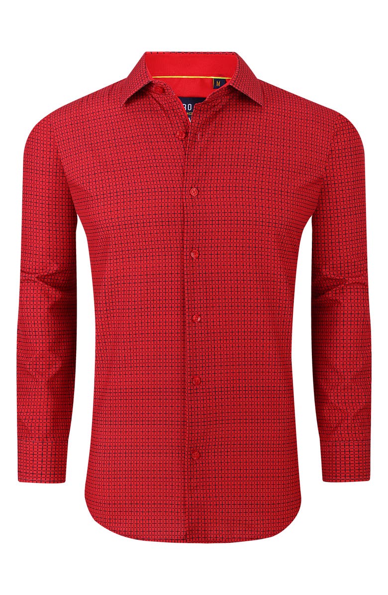 Azaro Uomo Slim Fit Grid Print Performance Dress Shirt, Alternate, color, Red