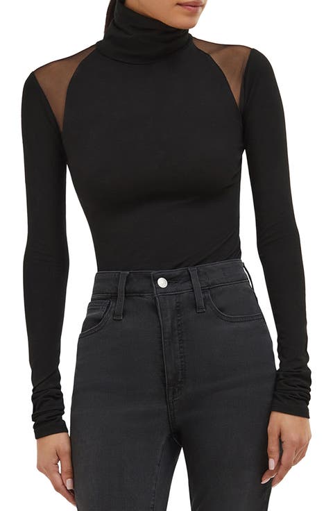 Maria Mesh Panel Jersey Turtleneck Top