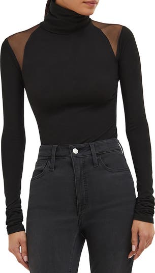Maria Mesh Panel Jersey Turtleneck Top