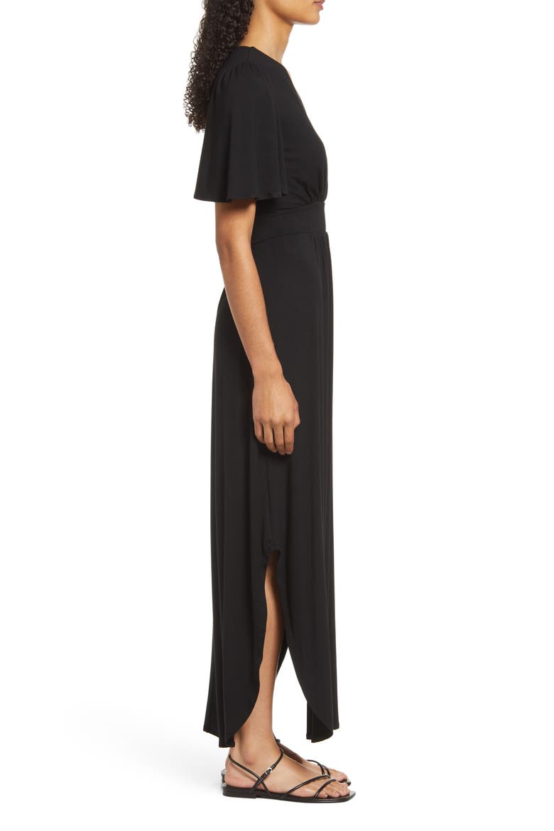 Flutter Sleeve Jersey Maxi Dress, Alternate, color, BLACK