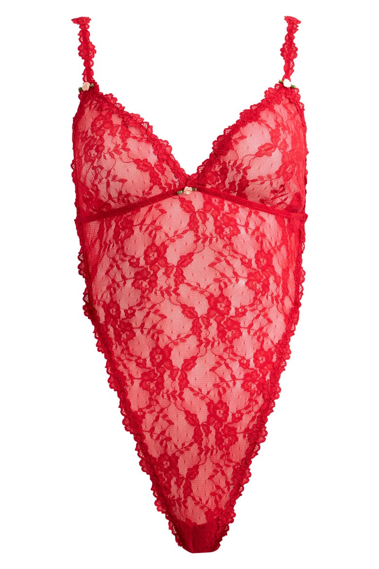 Stretch Lace Teddy, Alternate, color, RED