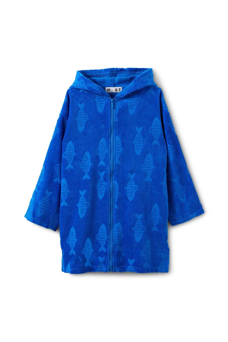 Kid's Zip Thru Hooded Towel, Main, color, Harbour Blue Jacquard