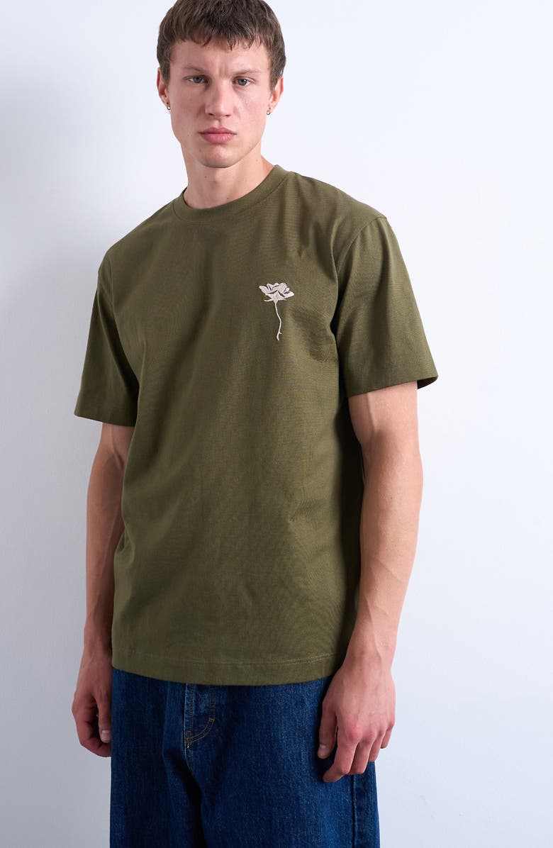 Topman Floral Embroidery T-Shirt, Main, color, Khaki