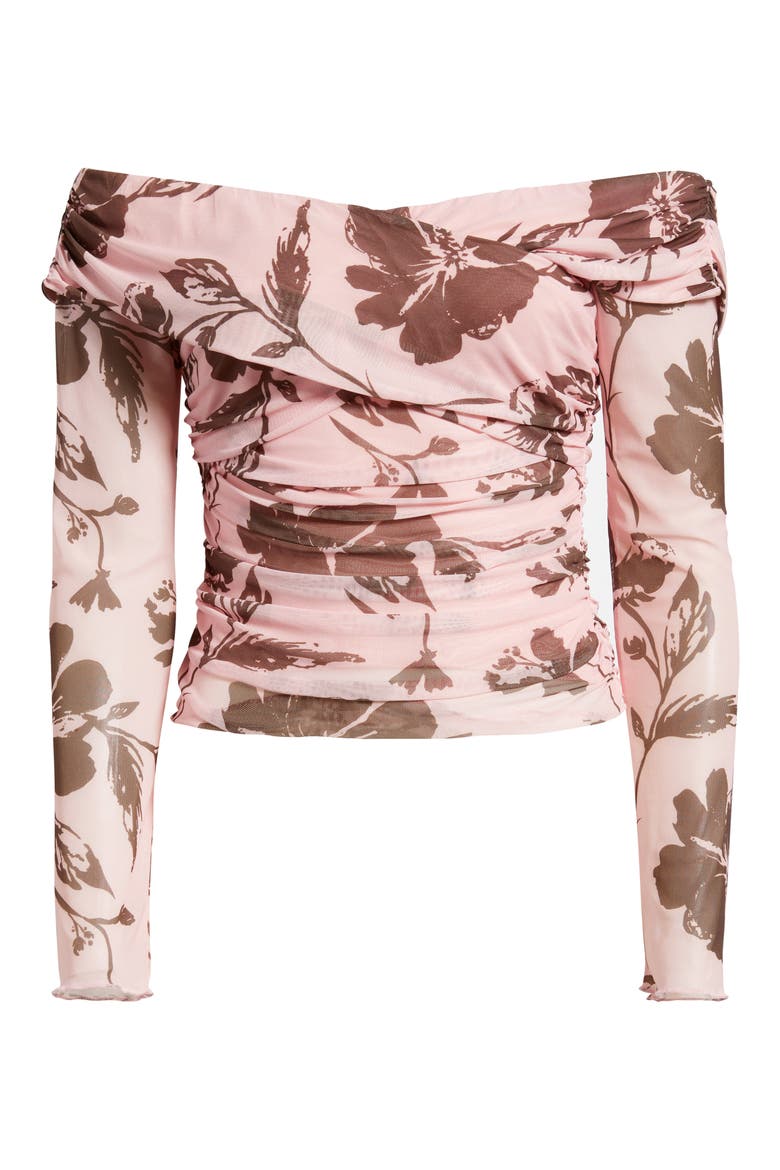 Navida Off the Shoulder Mesh Top, Alternate, color, PINK BROWN FLORAL