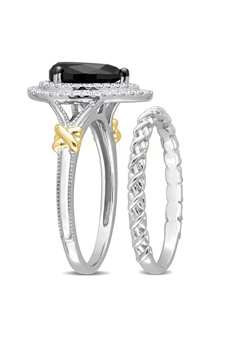 Black & White Diamond Pear Halo Ring Set 14k, Alternate, color, Diamond