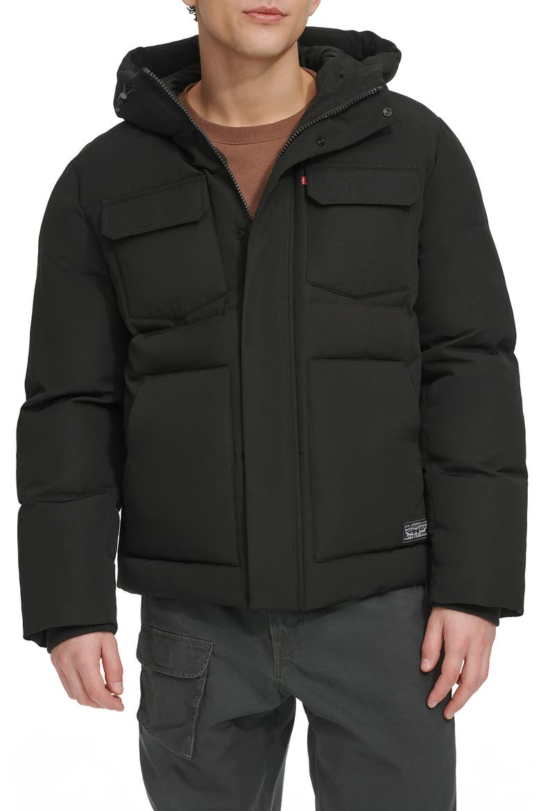 Water Resistant Hooded Quilted Puffer Jacket, Main, color, BLACK