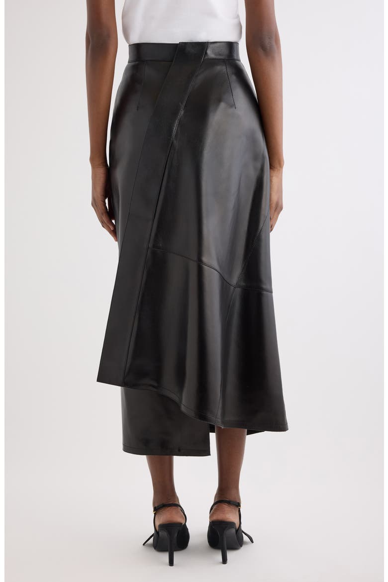 Asymmetrical Leather Midi Skirt, Alternate, color, BLACK