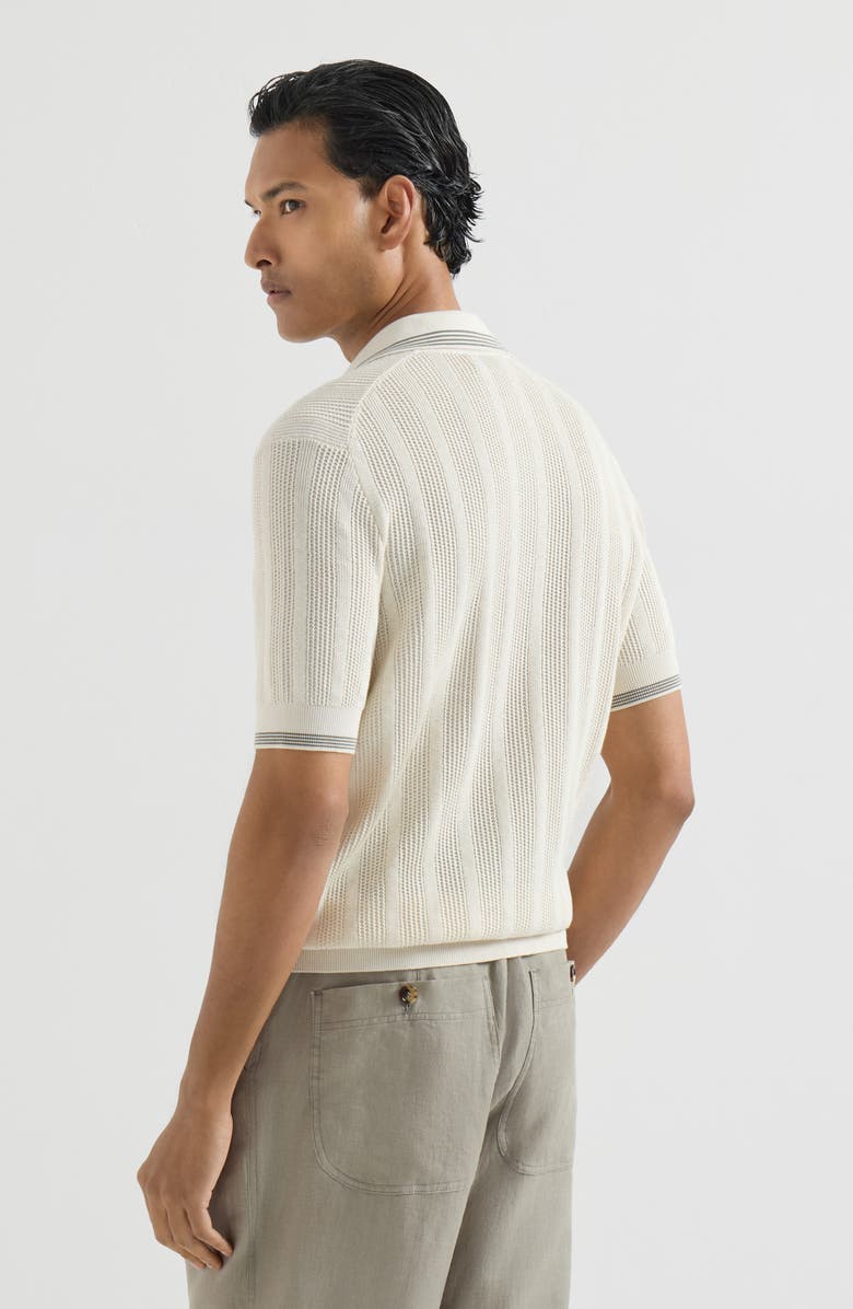 Brunello Cucinelli Cotton textured rib knit polo, Alternate, color, White