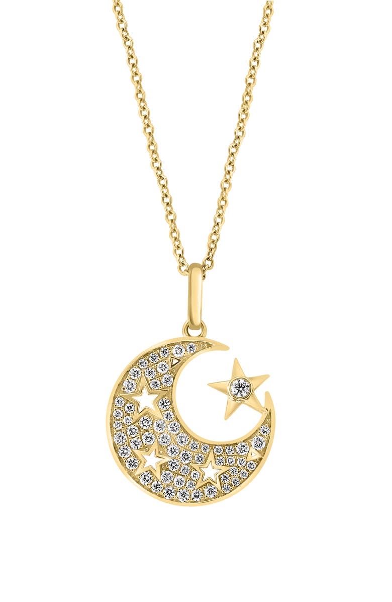 EFFY 14K Yellow Gold Pavé Diamond Moon & Star Pendant Necklace - 0.34ct., Main, color,