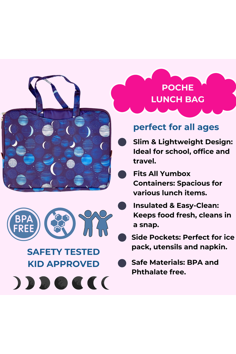 Poche Insulated Lunch Bag Sleeve Slim, Lightweight, and Portable with Handles & Pockets for Bento Boxes and Snacks, Alternate, color, Lunar Phases