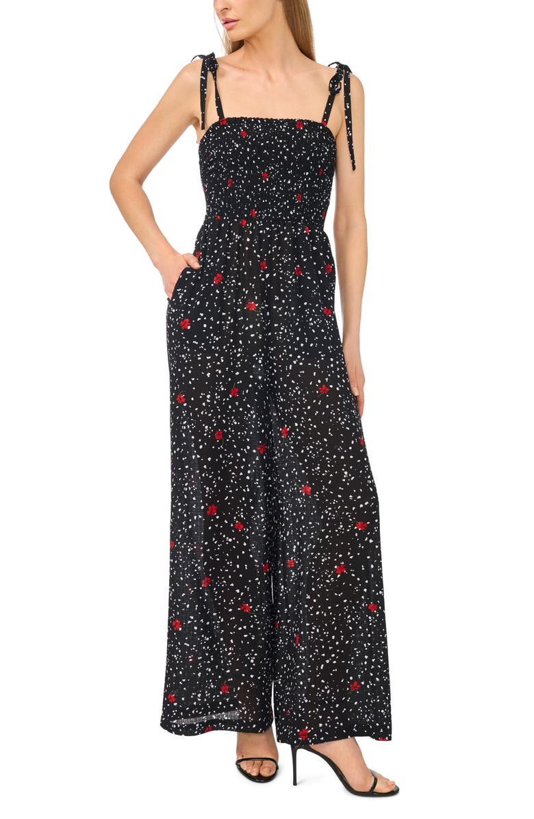 CeCe Print Tie Strap Wide Leg Jumpsuit, Main, color,