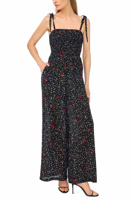 Print Tie Strap Wide Leg Jumpsuit