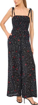 CeCe Print Tie Strap Wide Leg Jumpsuit