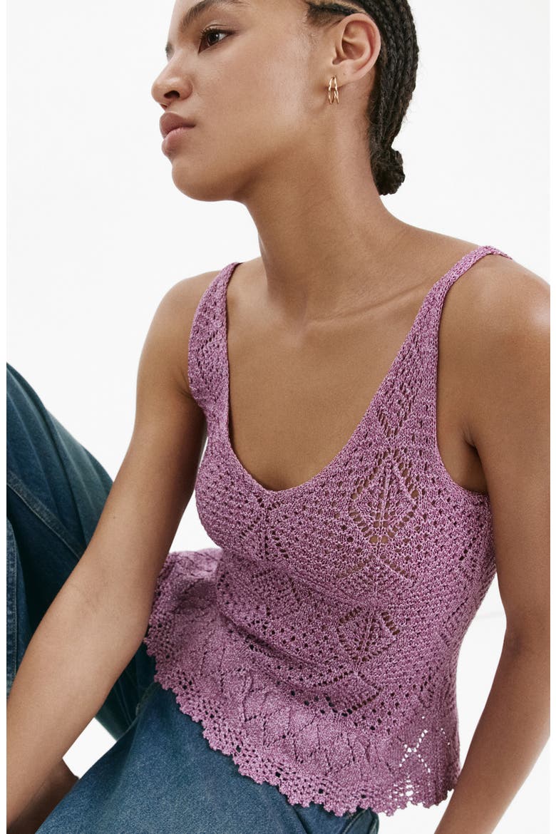 Crochet V-Neck Top, Alternate, color, PURPLE
