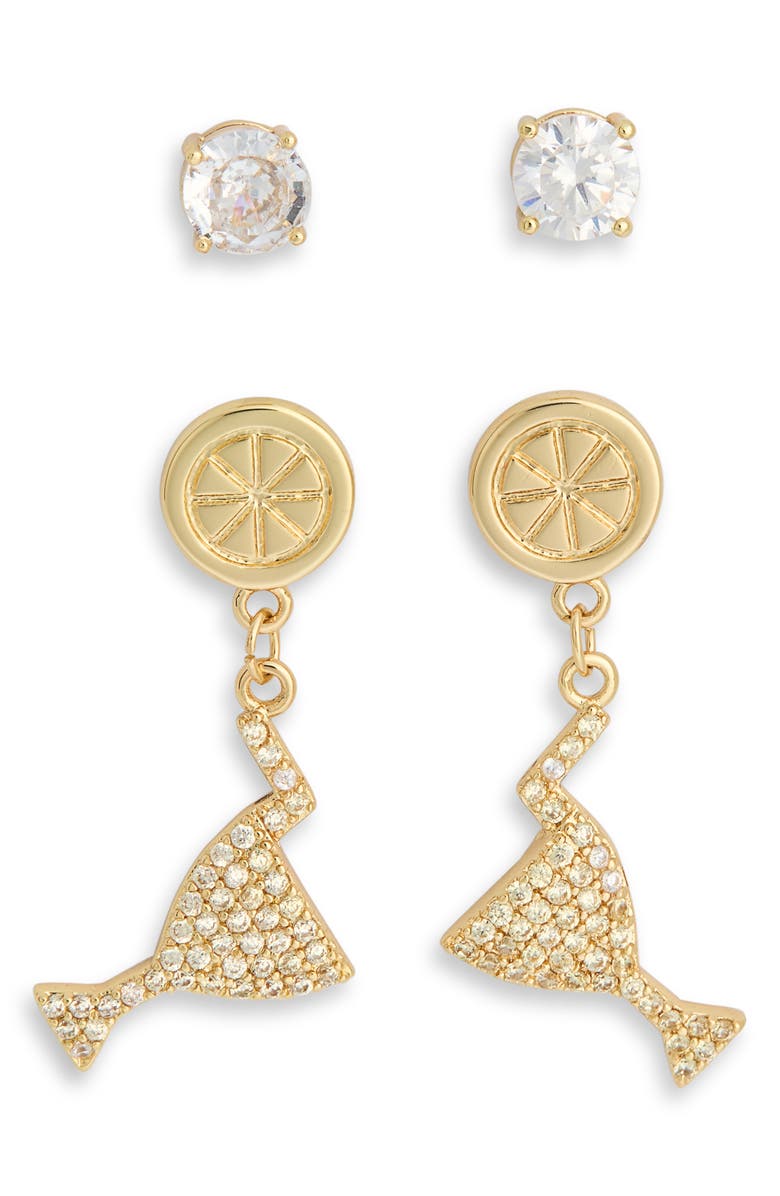 Leith Seabreeze & Daydreams Set of 2 Cubic Zirconia Lemon Drop Earrings, Alternate, color, Clear- Yellow- Gold