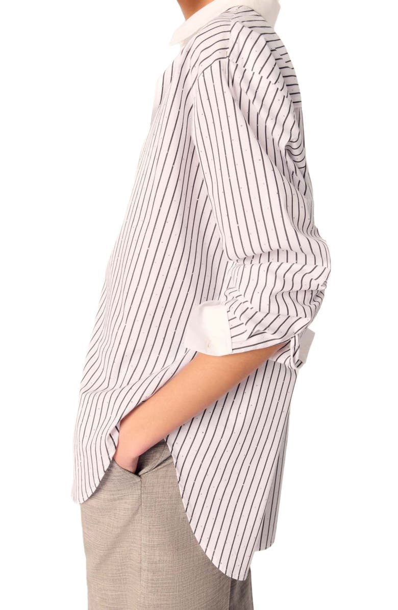 maje Rhinestone striped shirt, Alternate, color, Black / White Stripes