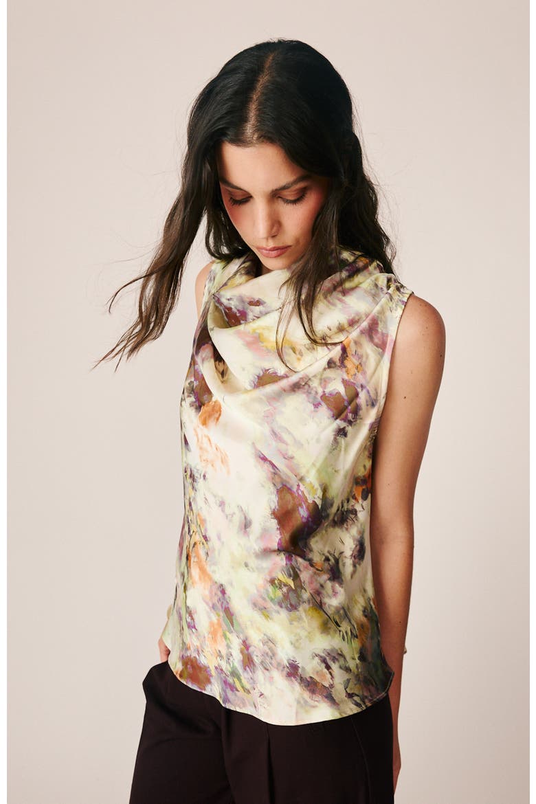Watercolor Print Satin Blouse, Alternate, color, Multimauve
