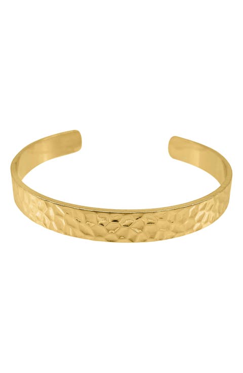 14K Gold Vermeil Water Resistant Hammer Texture Cuff Bracelet