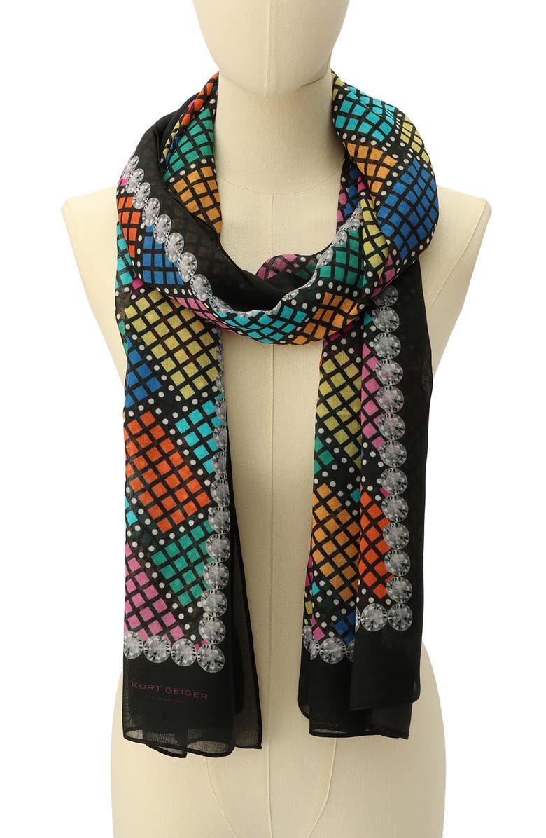 Kurt Geiger London Basket Weave Crystal Print Oblong Scarf, Alternate, color, 