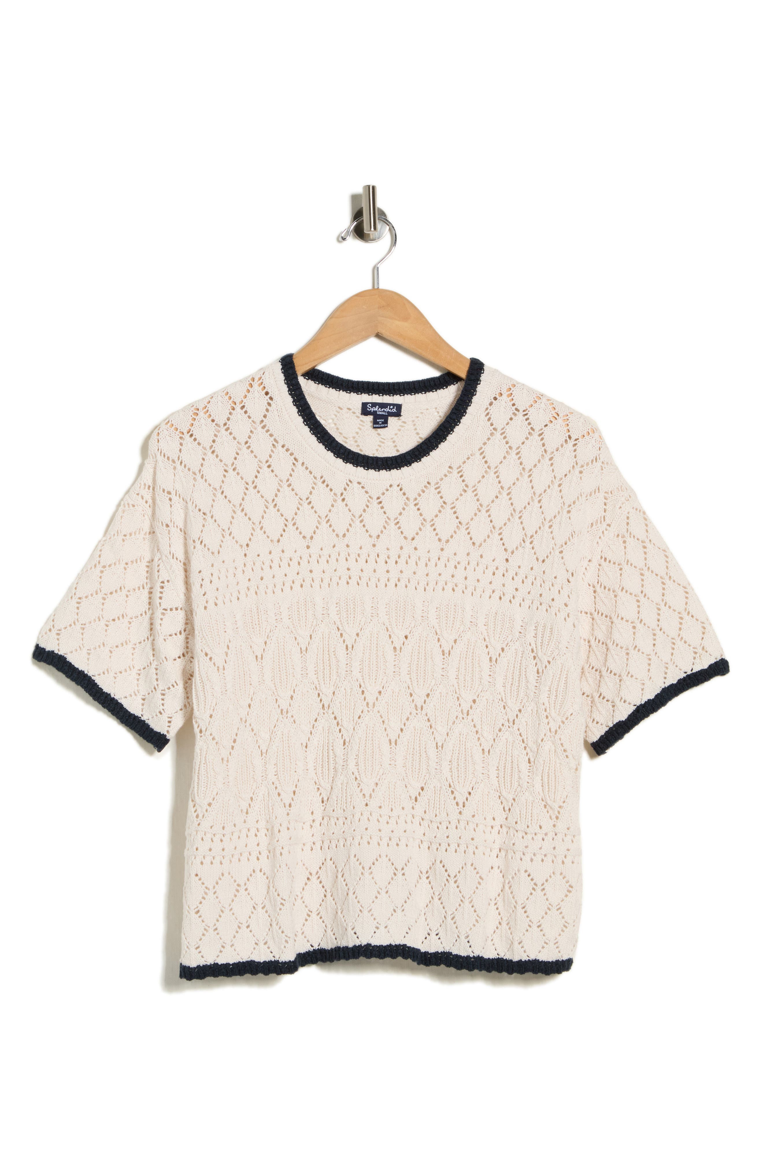 Splendid Honore Tipped Short Sleeve Cotton Sweater