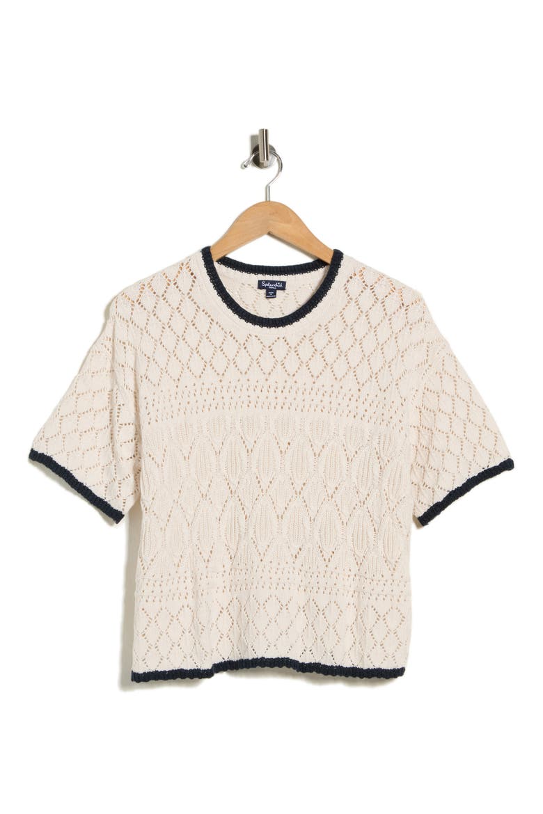 Honore Tipped Short Sleeve Cotton Sweater, Alternate, color, NAVY BLUE/ MOONSTONE