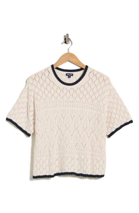 Honore Tipped Short Sleeve Cotton Sweater