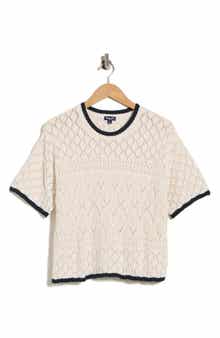Splendid Honore Tipped Short Sleeve Cotton Sweater
