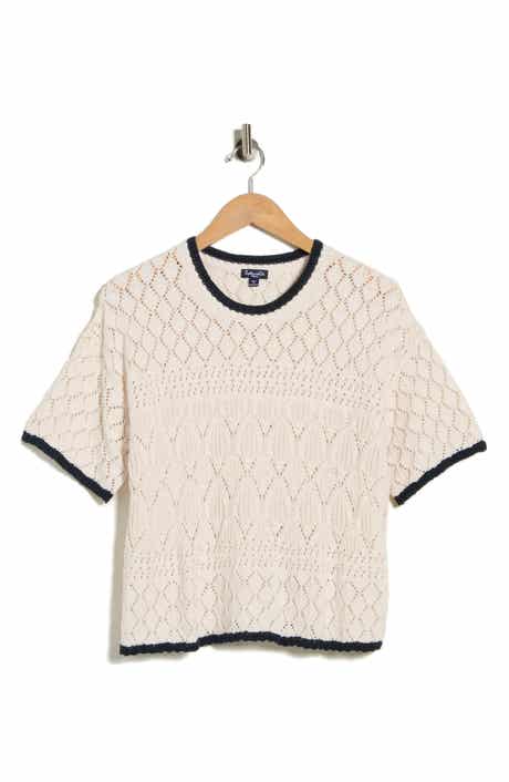 Splendid Honore Tipped Short Sleeve Cotton Sweater