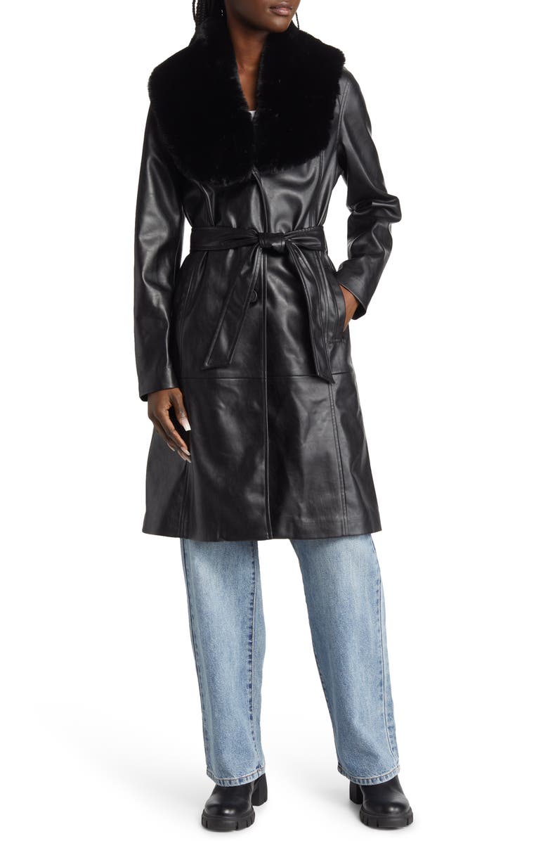 BLANKNYC Faux Fur Shawl Collar Trench Coat, Alternate, color, 
