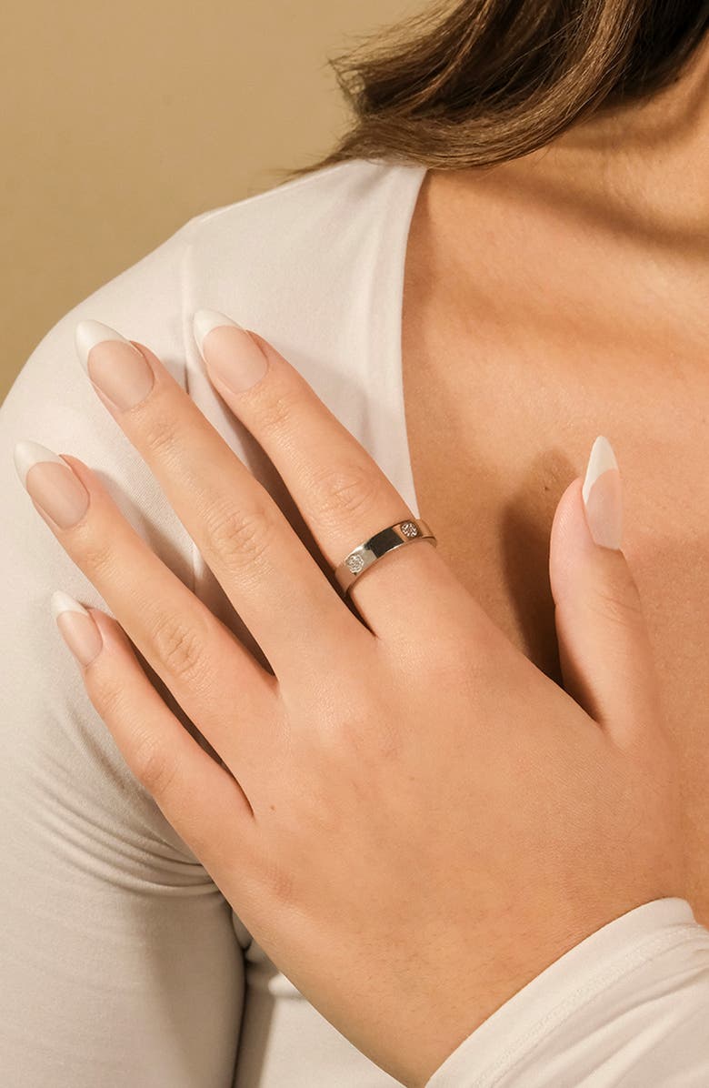 Sterling Forever Cubic Zirconia Station Band Ring, Alternate, color, Silver