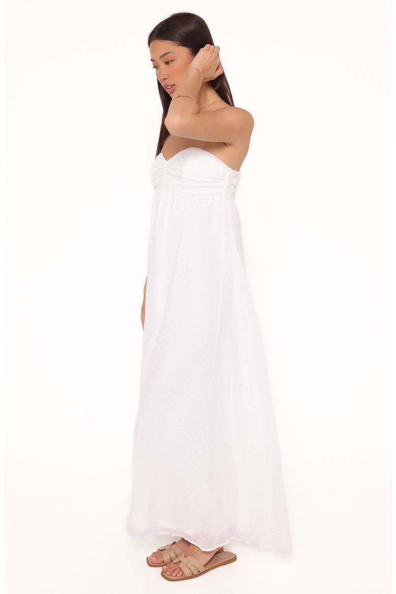 Vee Clip Dot Strapless Maxi Dress, Alternate, color, WHITE