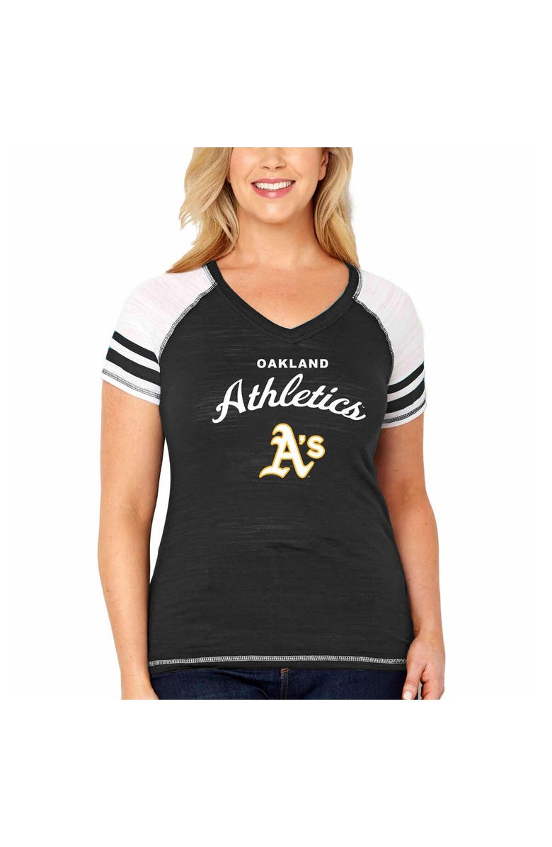 SOFT AS A GRAPE Women's Soft as a Grape Heather Gray Oakland Athletics Plus Sizes Three Out Color Blocked Raglan Sleeve T-Shirt, Alternate, color, 