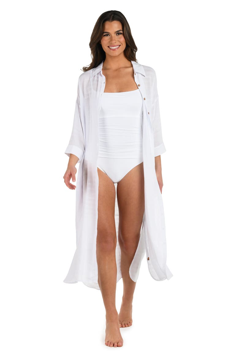 Sea Cover Button-Up Cover-Up Dress, Alternate, color, WHITE