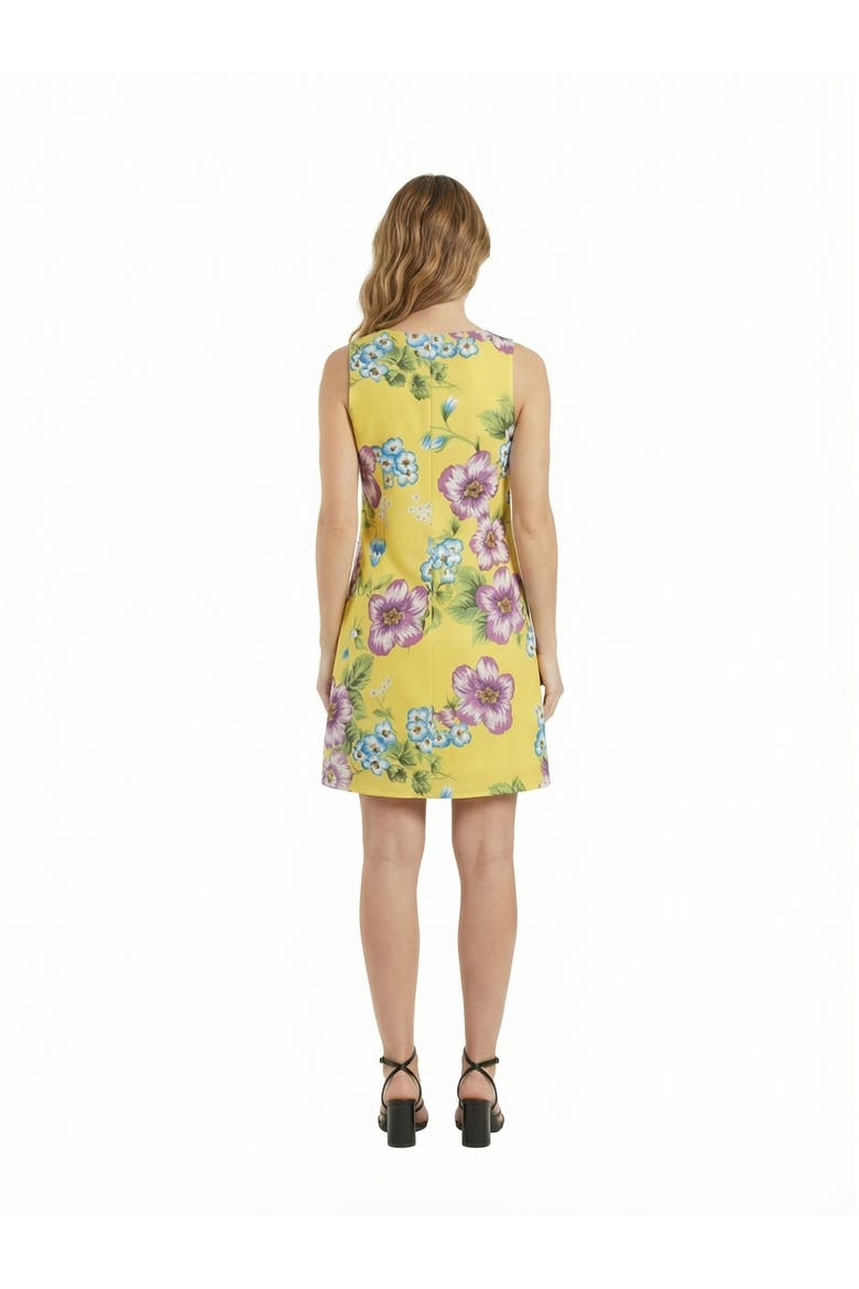 Essential Petite Floral Round Neck Sleeveless A-Line Mini Shift Dress, Alternate, color, Yellow Multi