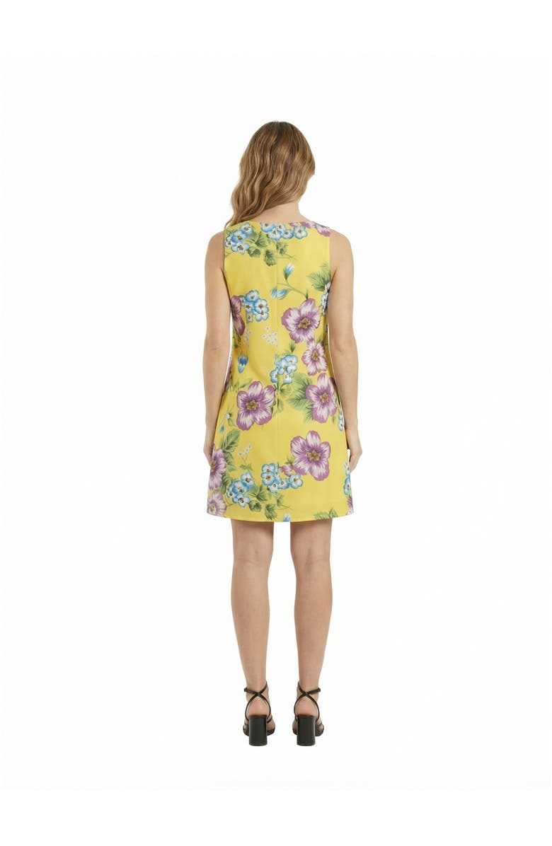 24seven Comfort Apparel Essential Petite Floral Round Neck Sleeveless A-Line Mini Shift Dress, Alternate, color, Yellow Multi
