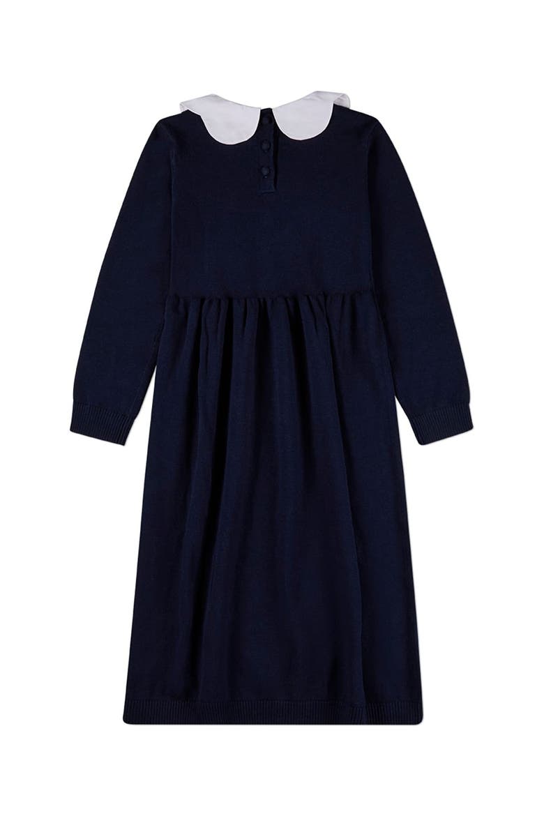 Maxi Dress with Scalloped Pop Collar and Bow Accents, Alternate, color, Navy-White