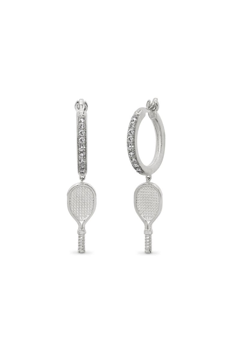 The Tennis Racket Hoop Earring, White Diamond, Main, color, Silver / White Diamond