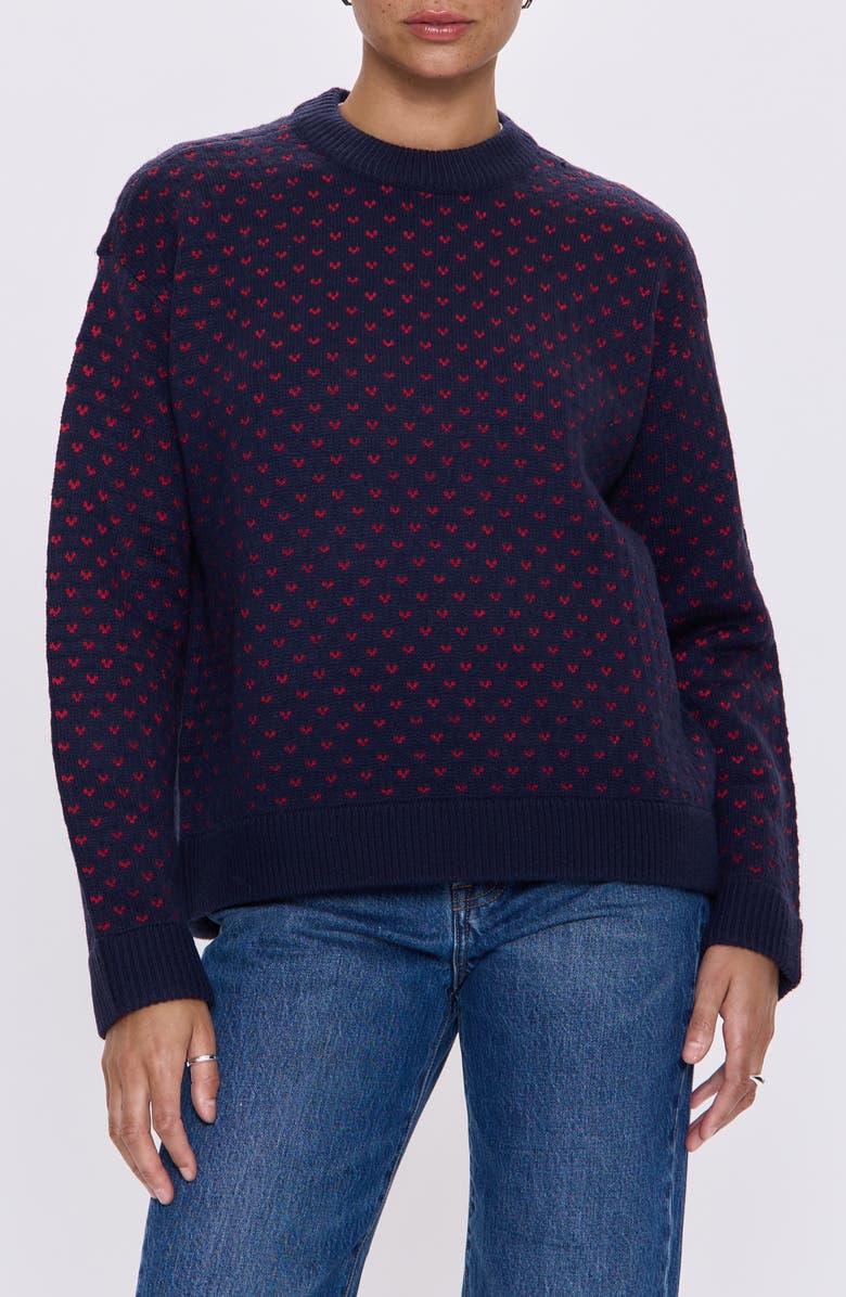 Pistola Hanna Heart Jacquard Crewneck Sweater, Main, color, Navy Red Hearts