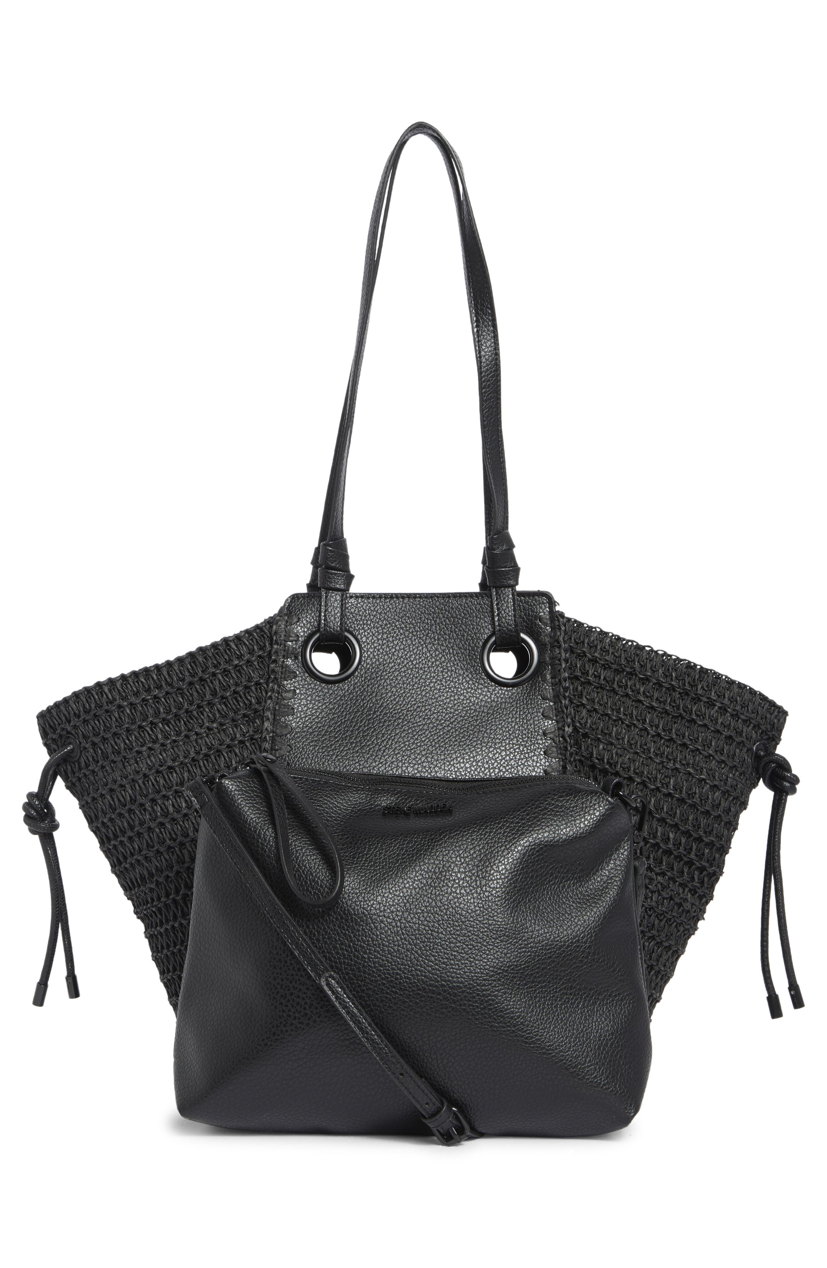 Steve Madden Bidris Mix Media Tote Bag, Alternate, color, Black