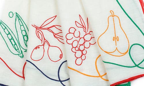 Misette Fete Embroidered Linen Napkins 4-piece Set In White Multicolor