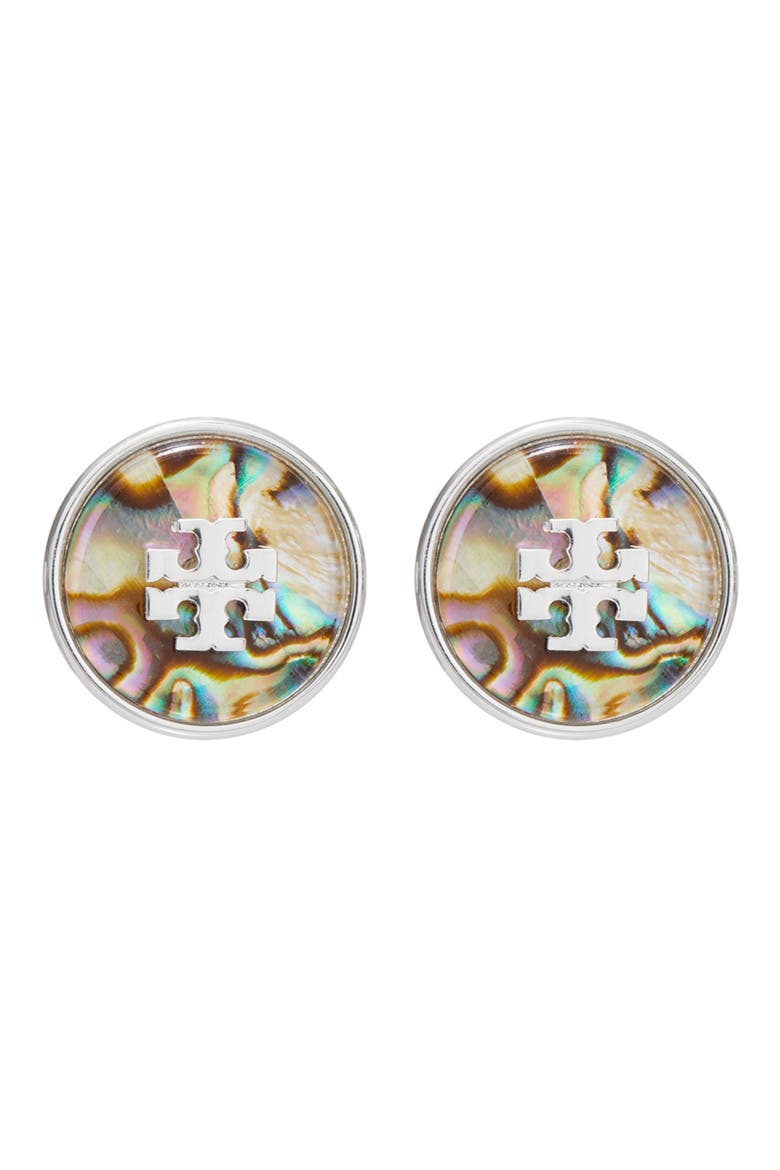 Abalone Stud Earrings, Main, color, LIGHT SILVER / ABALONE