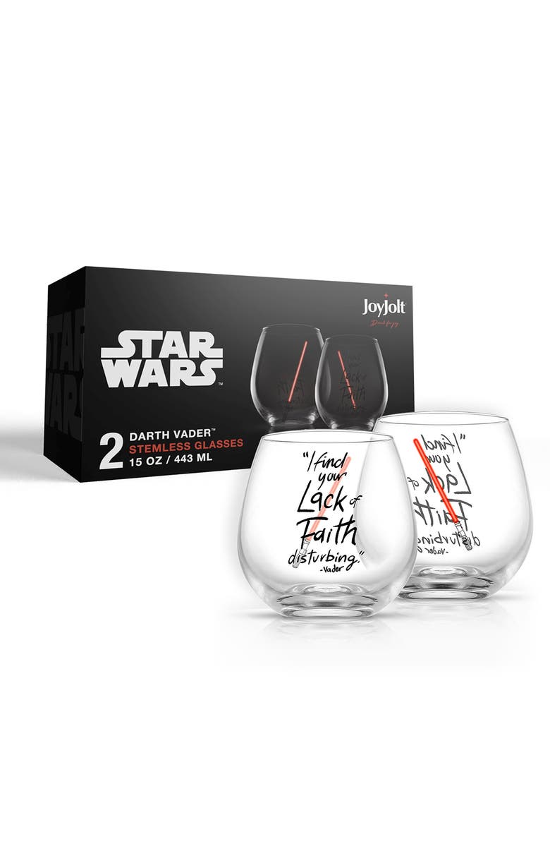 JoyJolt Lightsaber Stemless Drinking Glassware - Set of 2, Alternate, color, Clear/ Red