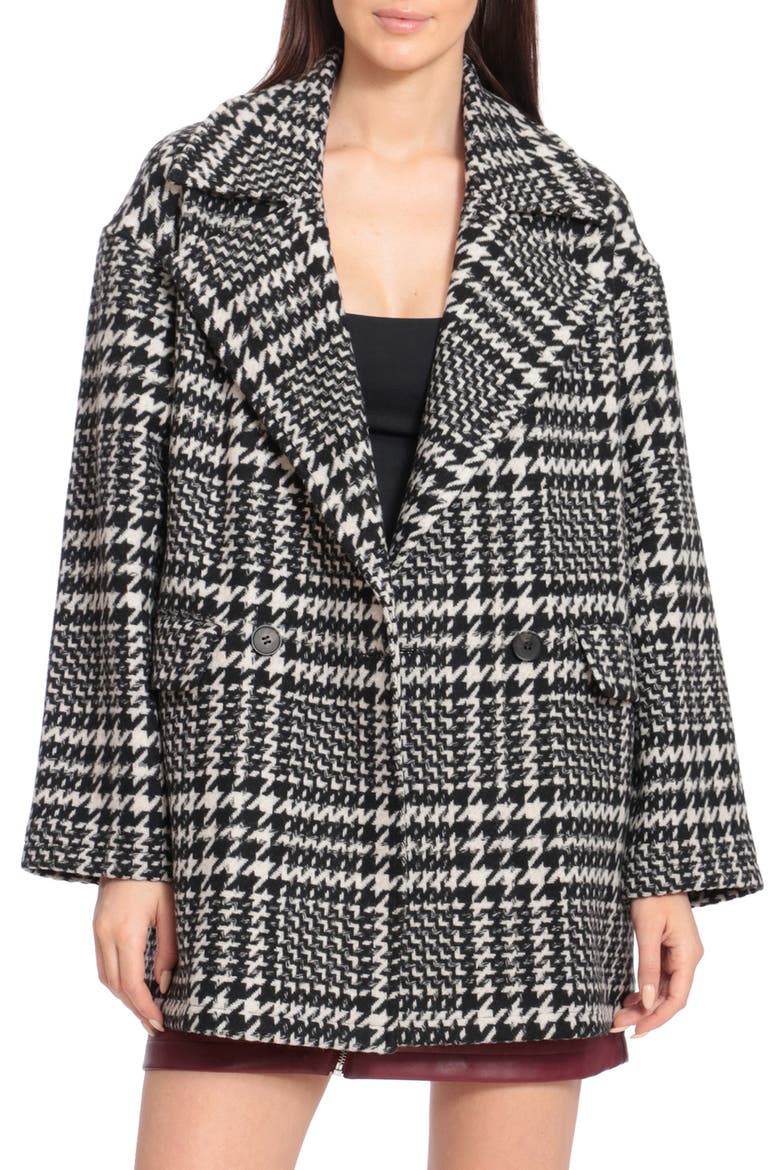 Houndstooth Plaid Oversize Wool Blend Coat, Main, color, BLACK AND WHITE HOUNDSTOOTH